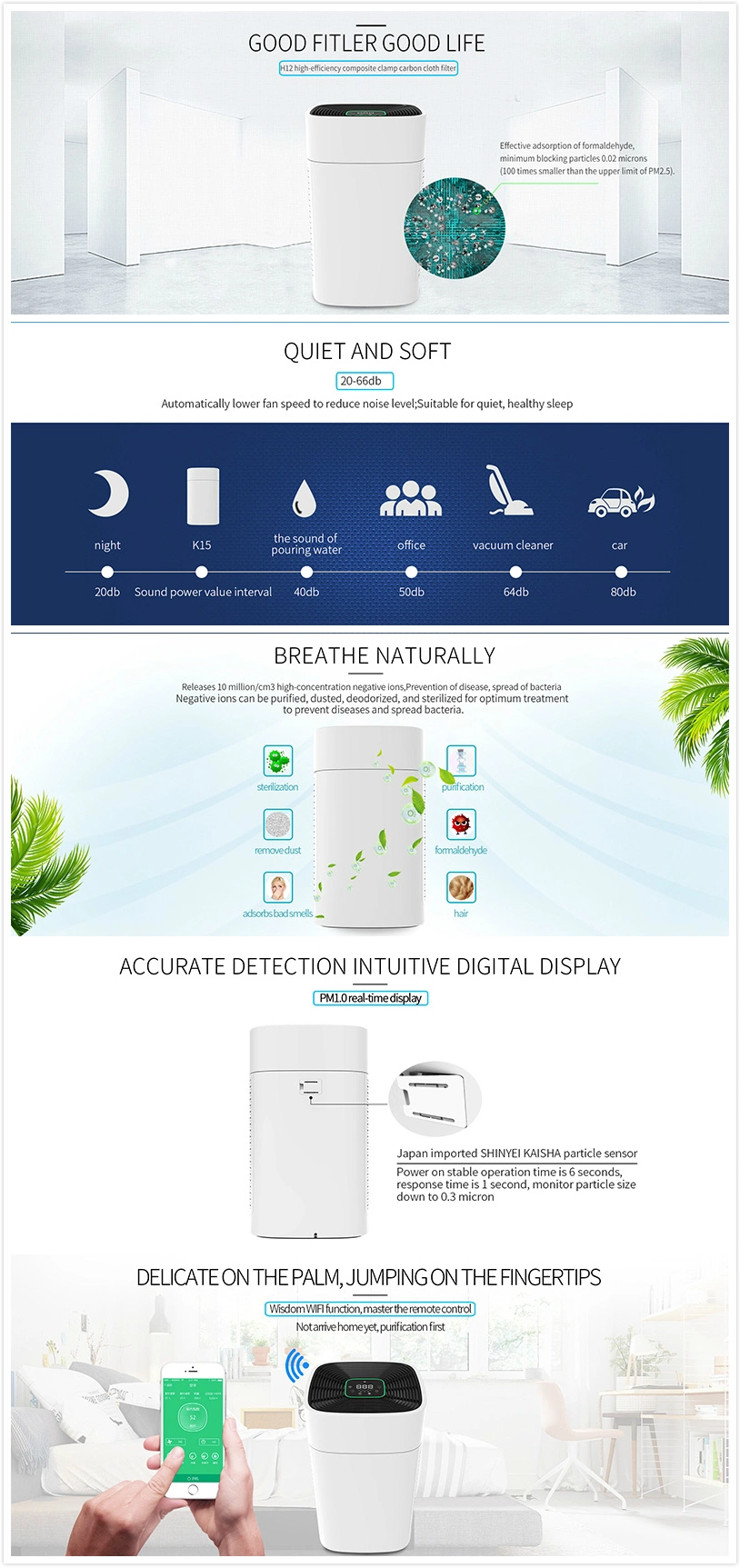 Housing Electronic Air Purifier Natural Air Cleaner for Room /Desktop