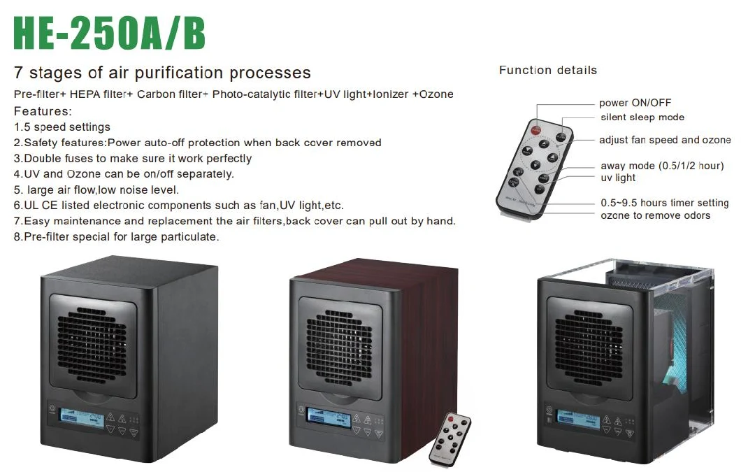 Charcoal Air Purifiers Electric HEPA Ionizer and Pco Air Cleaner