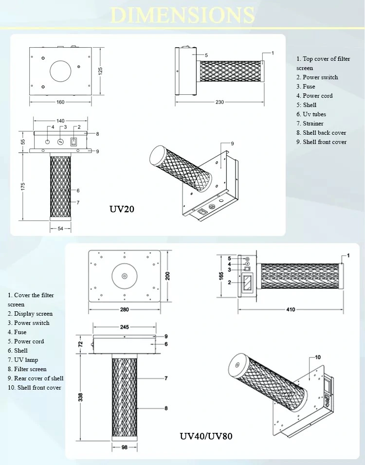 UV20 Indoor Air Disinfection Purifier with UV Sterile Light Sterilizer Photon Hydroxylation Technology Hospital HVAC Systems